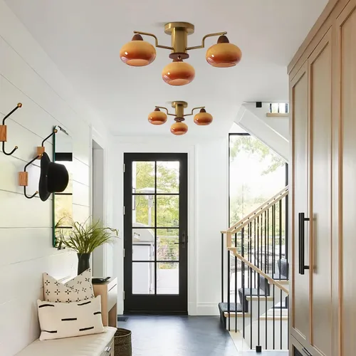 Vista 5 de KCO Lighting Lámpara de Techo Dorada de 3 Luces con Globo de Cristal Chandelier Sputnik Vintage Accesorio de Lámpara de Techo Sputnik Chandelier