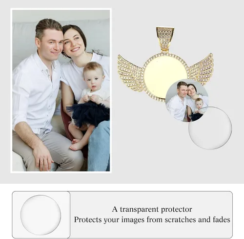Vista 6 de MeMeDIY Colgante de imagen de memoria de hip hop personalizado para hombres y mujeres, grabado imagentextonombrefecha, foto personalizada, ala