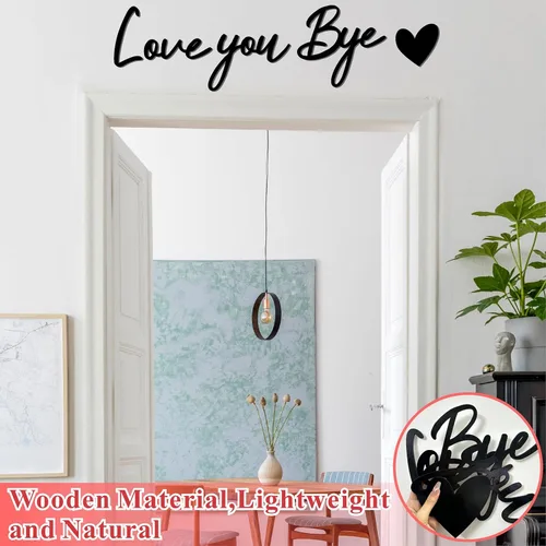 Vista 5 de Letrero con texto en inglés "Love You Bye", decoración de madera sobre la puerta, calcomanías de decoración para el día de San Valentín, calcomanías