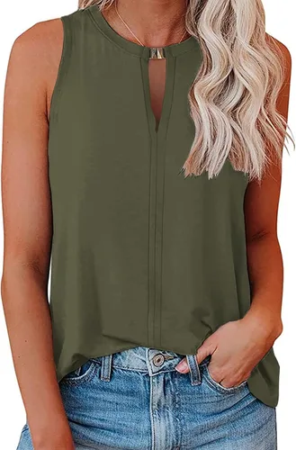 Vista 2 de Soesdemo Camiseta sin mangas para mujer, cuello en V, sin mangas, para verano, casual, ajuste holgado, negocios, bonita blusa básica floral