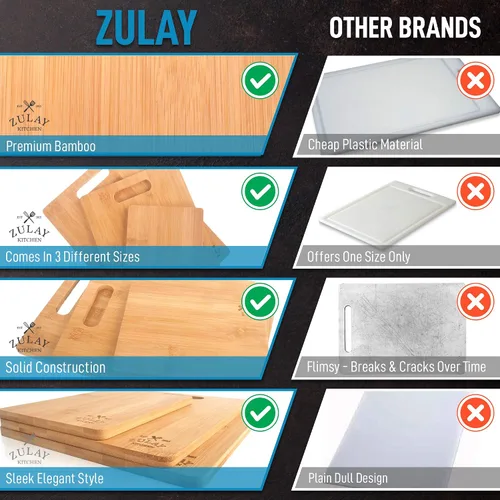 Vista 7 de Zulay - Tabla de cortar de madera de bambú (3 piezas) para cocina, tabla de cortar de madera de 3 tamaños surtidos para cocinar y servir, juego