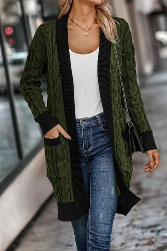 Vista 3 de PRETTYGARDEN Cárdigan de punto trenzado para mujer 2023, suéteres casuales de manga larga con frente abierto, abrigos sueltos para exteriores