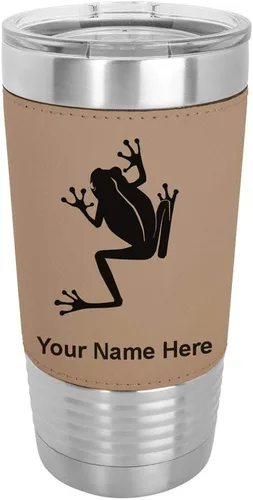 Vista 8 de LaserGram Personalized 20oz Tumbler, Tree Frog (Baseball Style) Engraved Gift, Faux Leather Wrap, Vacuum Insulated Stainless Steel, Laser Engraved