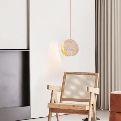 Vista 3 de Farmhouse Pendant Lights Fixtures Mini Natural Yellow Travertine Hanging Lamp Japanese Wabi-Sabi Height Adjustable Chandelier for Living Room