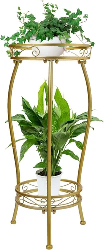 Vista 11 de Kavlium Paquete de 2 Soportes para Plantas de Interior y Exterior, Soportes Altos de Metal Negro Resistentes al Óxido y Estables, Estante