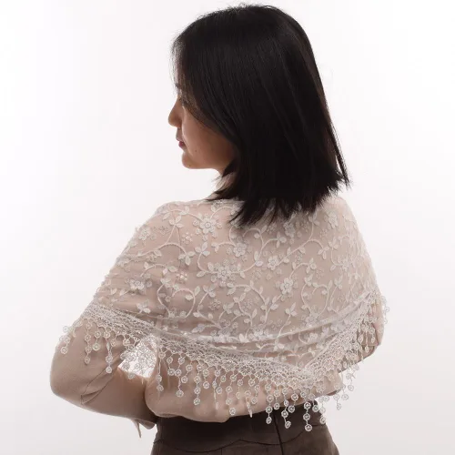 Vista 6 de BLESSUME 1pc mujeres patrón triángulo velo clásico mantilla suave encaje capilla velo