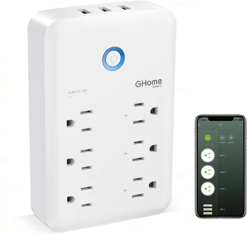 Vista 9 de GHome Smart Extensor de tomacorriente, protector de sobretensiones con 3 regletas inteligentes controladas individualmente y 3 puertos USB