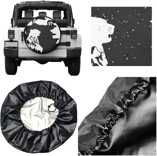 Vista 4 de Rustic Bears - Funda para neumático de repuesto, color blanco y negro, para remolques de viaje, impermeable, protección solar UV, se adapta a
