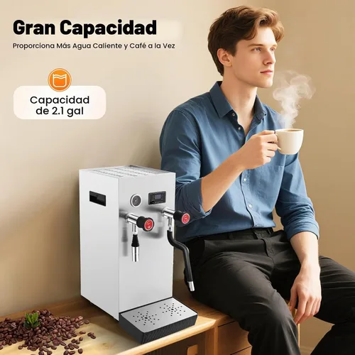 Vista 5 de Espumador de leche multiusos comercial 8L Máquina de espuma de agua hirviendo de vapor completamente automática, pantalla LCD para café expreso