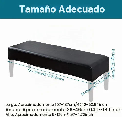 Vista 9 de CALIDAKA Funda de banco de piel sintética, elástica, suave, elástica, extraíble, lavable, protector de muebles, para banco de 42.12 a 53.94 pulgadas