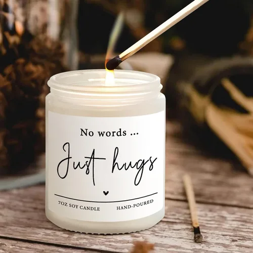 Vista 4 de Shqiueos Regalos de condolencia para la pérdida de un ser querido - Sin palabras, solo abrazos, vela perfumada de lavanda, idea de regalo de duelo