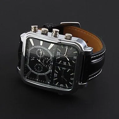 Vista 5 de Soleasy Argus Panoptes WTH1007 - Reloj de pulsera analógico de cuarzo con esfera cuadrada de triple movimiento para hombre, Moderno