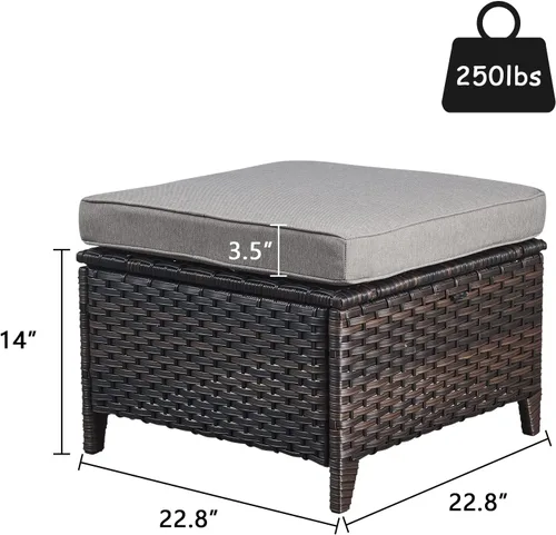 Vista 2 de Reposapiés otomanos para exteriores, 2 piezas, reposapiés otomano de mimbre de ratán con cómodos cojines para patio, porche, terraza, balcón, jardín