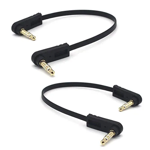 Vista 8 de Cable plano de audio de extensión TRS Jack de 5.9 in 1/8 de pulgada y 0.138 in, paquete de 2, ángulo de 90 grados de 0.138 in, enchufe estéreo de 3