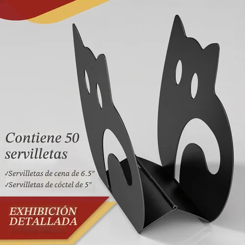 Vista 3 de Servilletero de gato autoajustable para mesa, moderno soporte de metal lindo dispensador de servilletas para cocina comedor, servilleteros con Negro