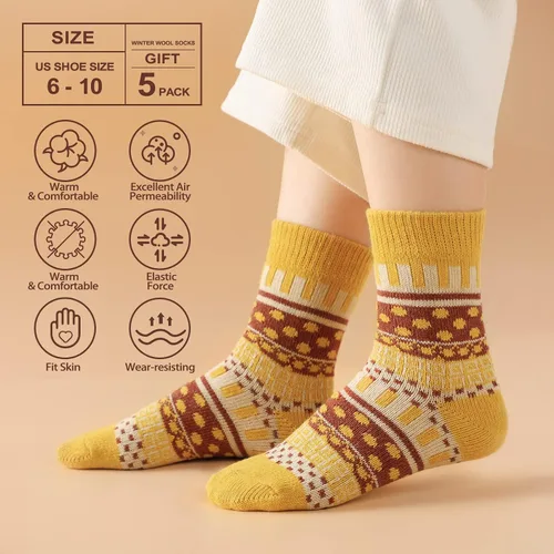 Vista 5 de Wool Socks for Women - Soft 5 Pairs Wool Socks Womens for Winter Hiking