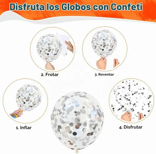 Vista 7 de Globos Negros y Naranjas de 12 Pulgadas, Globos de Confeti Negro Naranja Plateado, Globos de Halloween Trick or Treat para Niños y Hombres