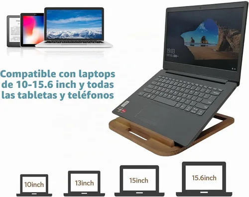 Vista 4 de Soporte de madera para computadora portátil para escritorio y madera, estilo portátil, plegable y ajustable ergonómico, soporte para libros