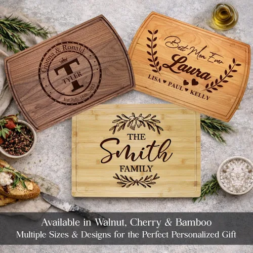 Vista 3 de Tayfus Tabla de cortar personalizada, tabla de madera grabada personalizada, idea de regalo única para bodas, compromisos, despedidas de soltera
