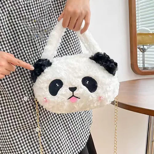 Vista 5 de Corandis Bolso de peluche de panda rojo lindo mochila de peluche de panda, bolsa de animales esponjoso, bolso suave para niños, regalo para niñas
