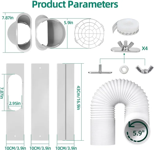 Vista 3 de Kit de ventana de aire acondicionado portátil, kit de ventilación de CA universal ajustable con manguera de escape de 5.9 pulgadas para ventanas