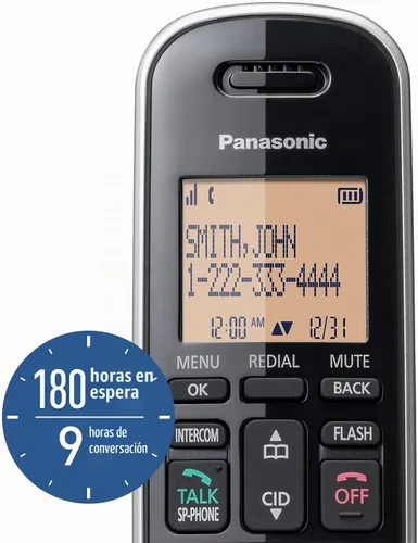 Vista 5 de [Usado] Teléfono inalámbrico compacto Panasonic con DECT 6.0, LCD ámbar de 1.6" y teclado HS iluminado, bloqueo de llamadas, identificador