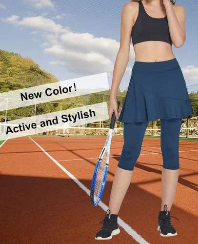 Vista 3 de Cityoung Falda pantalón capri con falda adjunta para mujer, leggings con falda de golf, faldas con bolsillos para entrenamiento