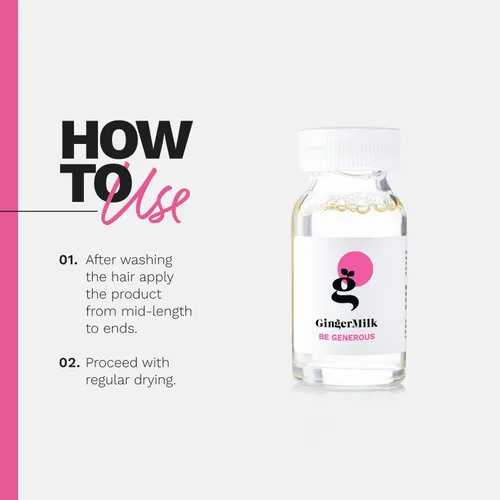 Vista 5 de Ampolla nutritiva para el cabello con leche de jengibre con proteínas y provitamina B5 BE GENEROUS (paquete de 6 x 0.5 onzas líquidas)