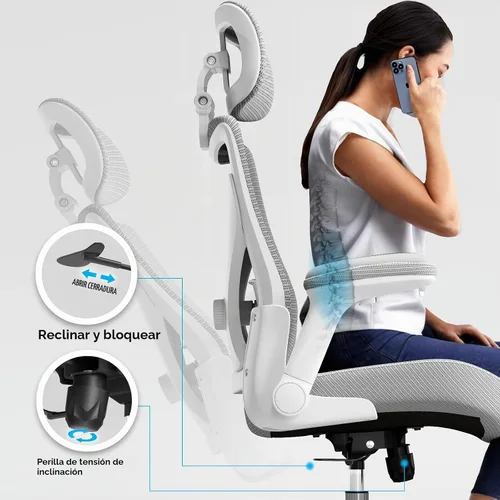 Vista 7 de Ergalithic Silla de Oficina para Casa Ergonómica de Escritorio - Silla de Computadora en Forma de X de Malla con Cuero de PU, Soporte Lumbar Gris