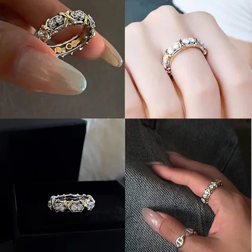Vista 3 de JALZEMPL Anillo de diamante de moissanita completo con cruz moldeadora de circonita, anillo moldeador de circonita, anillo cruzado X de plata