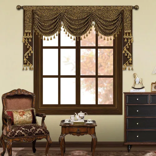 Vista 17 de Loom and Mill Cenefas de Cascada de Lujo para Ventanas, Elegante Cenefa de Cortinas Gruesas de Jacquard con Borlas para Sala de Estar, Dormitorio