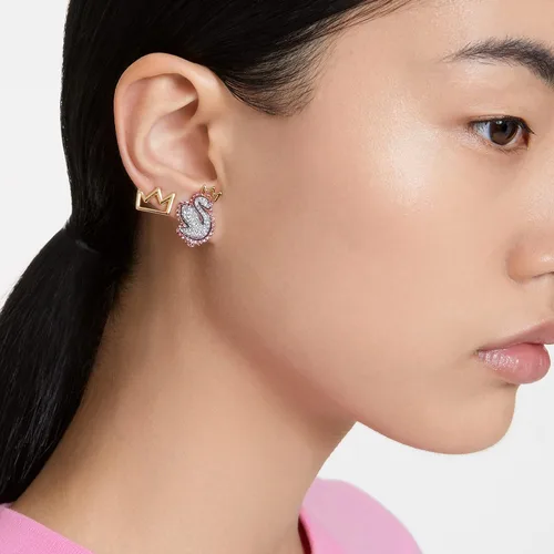Vista 5 de SWAROVSKI Pop Swan Pierced Stud Earrings with Swarovski Swan Motif, Pink and Clear Crystals