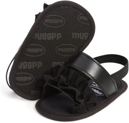 Vista 4 de GDSDYM Sandalias de verano para bebés y niñas con lazo de flor, suela suave, zapatos de vestir para cuna para recién nacidos