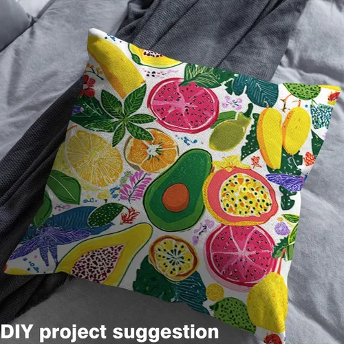 Vista 4 de Feelyou Tela de Dibujos Animados de Frutas por el Patio, Tela con Diseño Temático de Frutas Tropicales para Sillas y Proyectos de Bricolaje