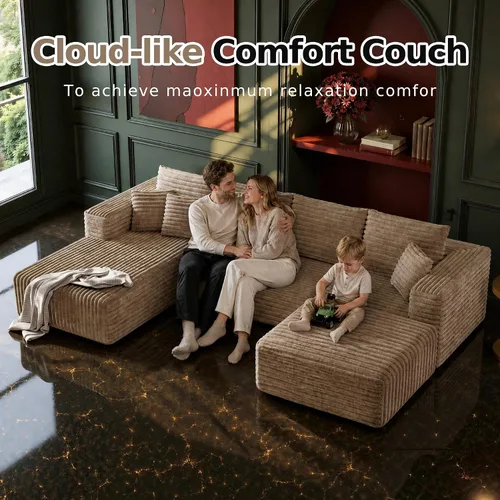 Vista 8 de MoonSpeak - Sofá seccional deshuesado de 133 pulgadas para sala de estar Sofá modular en forma de L, asiento profundo, pana suave, sin montaje