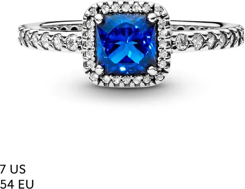 Vista 7 de PANDORA Jewelry - Anillo cuadrado azul con halo de cristal y circonita cúbica en plata de ley, talla 7, Metal Cristal, Zirconia cúbica