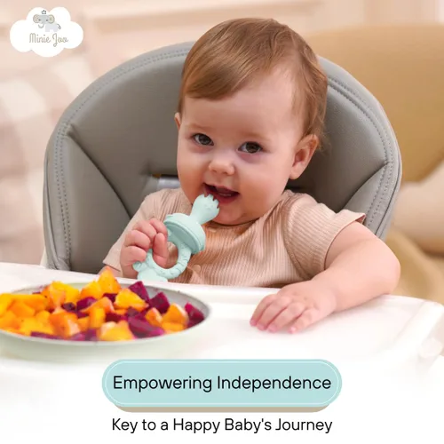 Vista 3 de Juego de alimentador de frutas para bebés, alimentador de alimentos frescos de silicona sin BPA con 3 tetinas de repuesto, alimentador de dentición