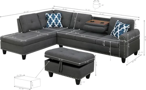 Vista 2 de Ball & Cast Sofá modular modular en forma de L de 98 pulgadas para sala de estar con tumbona y otomana de almacenamiento, juego de sofá modular
