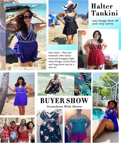 Vista 4 de Lalagen Traje de baño halter para mujer, talla grande, conjunto de tankini de dos piezas.