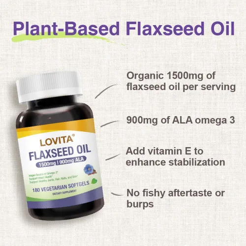 Vista 3 de LOVITA Aceite de linaza vegano 1500 mg, 900 mg ALA, 180 cápsulas blandas Cold-Pressed Omega 3-6-9, Plant-Based, Fish-Free, No Fishy Burps, cGMP
