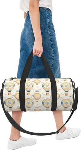 Vista 5 de Large Duffle Bag for Travel - Retro Hot Air Balloon A Print Gym Bag for Women Men, Travel Foldable Bags for Women Men with Zippered Multiple Pockets