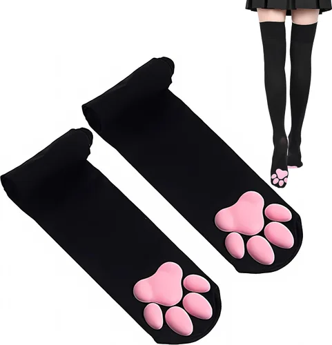 Vista 8 de Juego de calcetines altos en 3D con pata de gato y accesorios para Juego de 4 piezas color negro