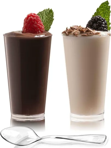Vista 6 de zappy 50 vasos desechables de plástico para pared recta, vasos de postre transparentes y cucharas de degustación, vasos para postres y aperitivos