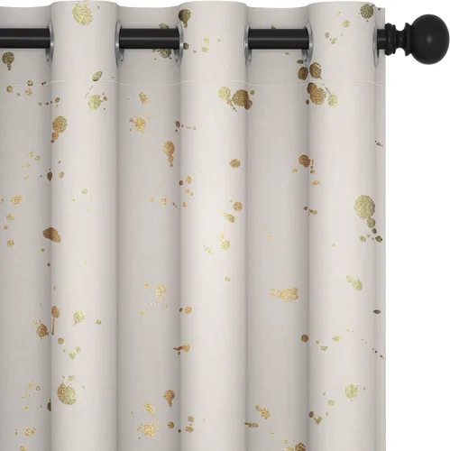Vista 44 de Deconovo - Cortinas opacas con diseño dorado estampado y ojales, negro, de 42 pulgadas de ancho x 45 pulgadas de largo