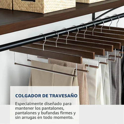 Vista 2 de ZOBER Perchas de madera de alta calidad para pantalones y pantalones con barra antideslizante, acabado liso, perchas de madera duraderas - Perchas