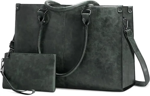 Vista 24 de LOVEVOOK - Bolsa de mano para laptop para mujer, bolsa de trabajo profesional de 15.6 pulgadas con embrague a juego, bolsa de cuero vintage
