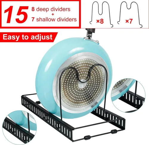 Vista 3 de X-cosrack Organizador de ollas y sartenes con 15 separadores ajustables, 7 pulgadas de profundidad x 32 pulgadas de ancho x 7.1 pulgadas de alto, 3