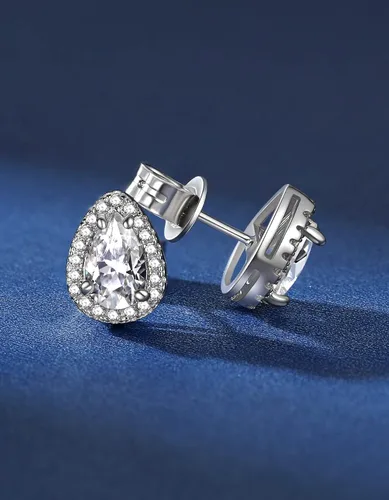 Vista 8 de MomentWish Aretes de moissanita, regalos para el día de San Valentín, aretes de moissanita, color D VVS1 imitación diamante 925 aretes de halo