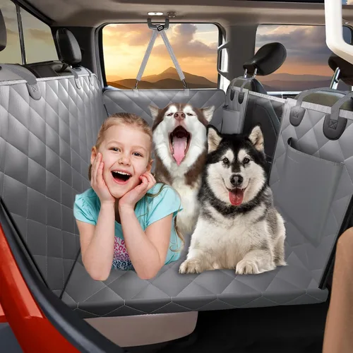 Vista 15 de Extensor de asiento trasero para perros, gran espacio, funda de asiento de automóvil para perro, parte inferior dura con capacidad para 420 libras