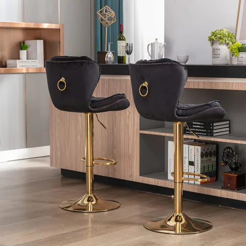Vista 9 de Taburetes de bar de terciopelo, modernos taburetes giratorios de altura ajustable, sillas de mostrador de 360 grados con respaldo y base de metal